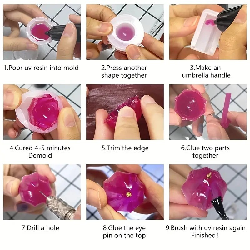 Art Craft Model - แม่พิมพ์ซิลิโคนทำร่มคริสตัลเรซินน่ารักแบบ DIY 4 ชิ้น แม่พิมพ์ซิลิโคนรูปทรงร่มสำหรับฤดูร้อน