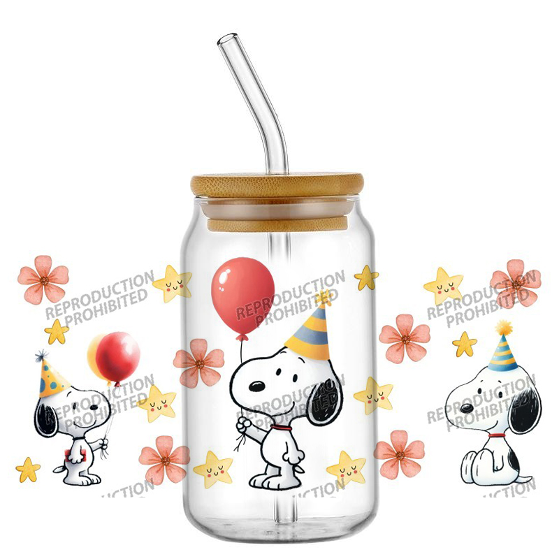 Art Craft Love - สติกเกอร์ติดแก้วลายสุนัขแสนน่ารัก สุขสันต์วันเกิด ขนาด 16 ออนซ์ แบบ