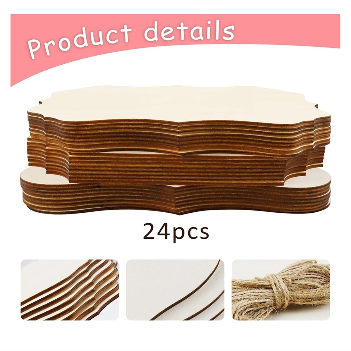 Art Craft Door - ป้ายไม้เปล่าแบบแขวน A56K 24 ชิ้น พร้อมเชือก ป้ายไม้เปล่ารูปสี่เหลี่ยมผืนผ้า