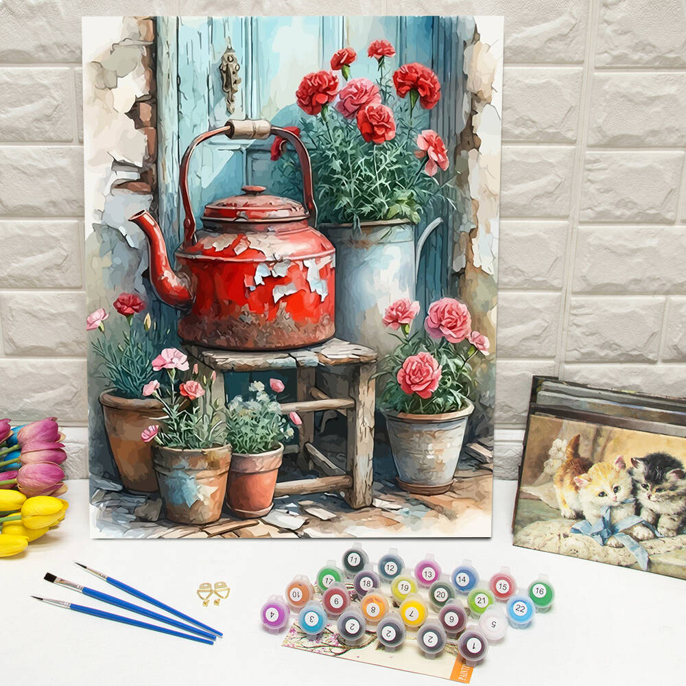 Art Craft Door - ภาพวาดสีน้ํามันโดยตัวเลขภูมิทัศน์ภูเขา DIY ภาพวาดดิจิตอลบ้านต้นไม้ภาพ Artcraft บนผ้าใบ Handpainted