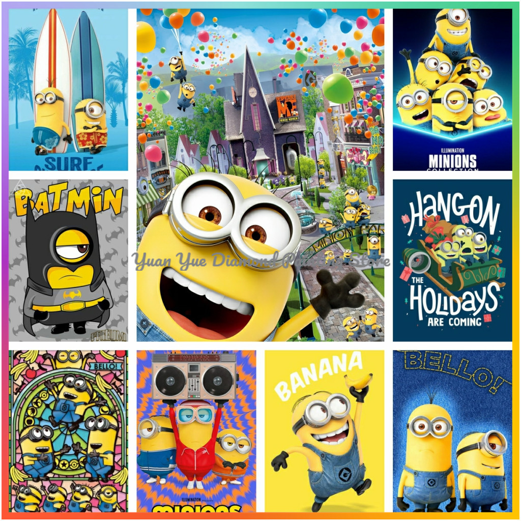 Art Craft Love - ภาพวาดเพชรไร้กรอบ 1 ชิ้น ลายการ์ตูนมินเนี่ยนสุดน่ารัก ชุดเย็บปักถักร้อยเพชร ภาพโมเสคพิกเซล