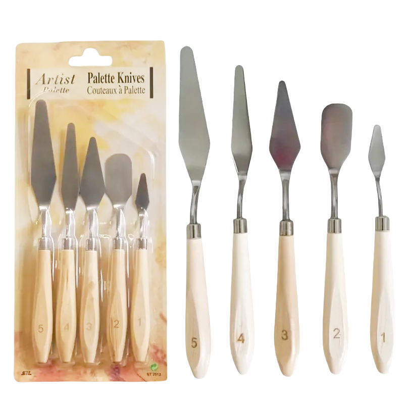 Painting Knife Palette - จานสีน้ำมัน5ชิ้นใบมีดโกนไม้พายเคลือบเงา