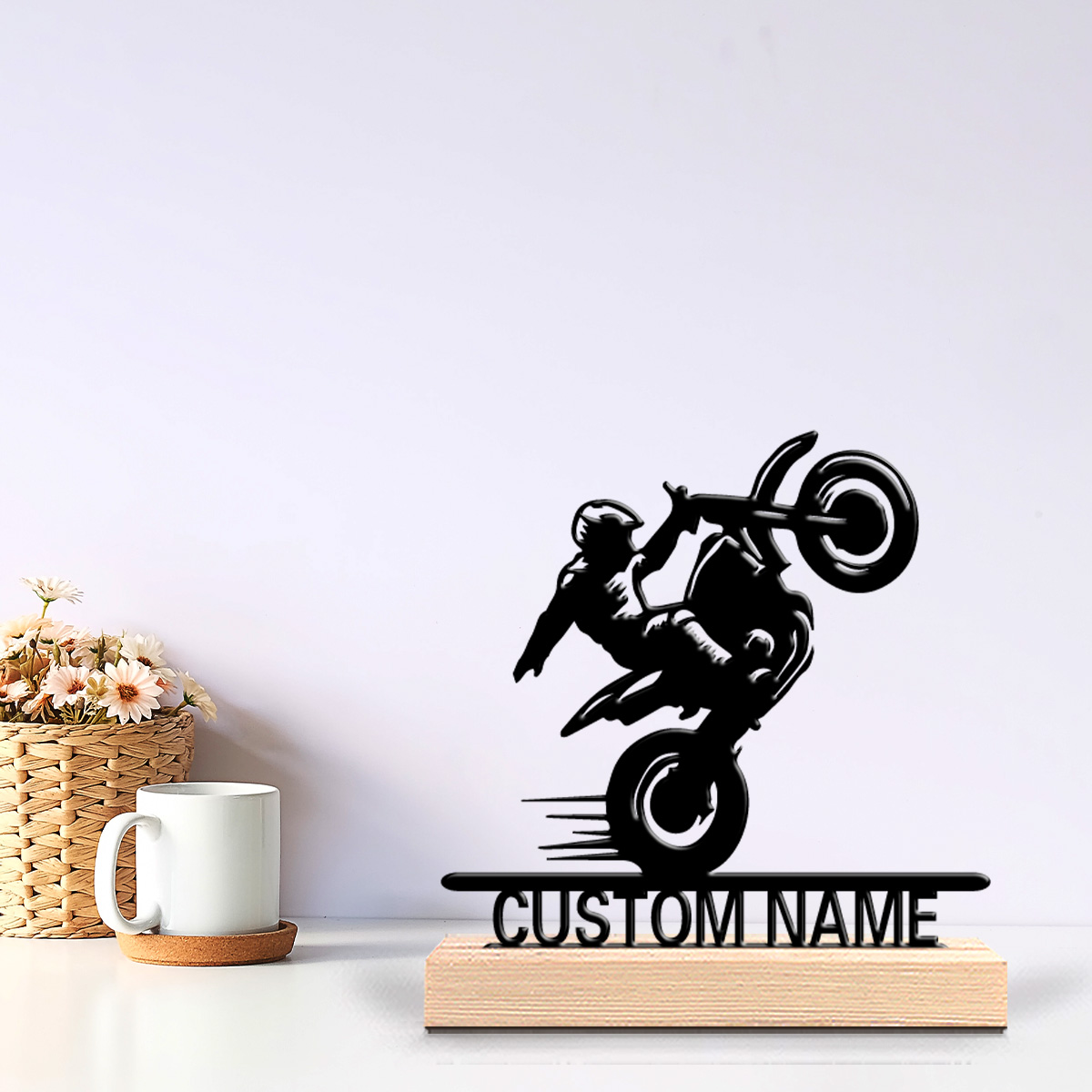 Art Craft Simple - งานประติมากรรมโลหะรูปเด็กขี่มอเตอร์ไซค์แบบเรียบง่าย 1 ชิ้น พร้อมฐานไม้ ของขวัญสำหรับเด็กผู้ชาย