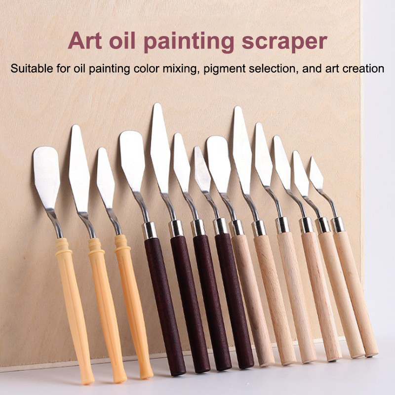 Painting Knife Palette - 【แฮปปี้】7 ชิ้น/ชุด มีดวาดภาพสีน้ำมันสแตนเลส ชุดอุปกรณ์ศิลปะสำหรับศิลปิน มีดปาดสี มีดผสมสีน้ำมัน