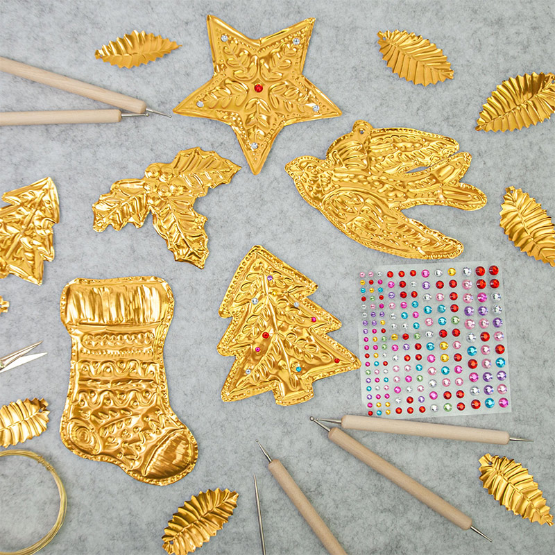 Art Craft Paper - ชุดเครื่องมืองานฝีมือกระดาษฟอยล์ทองคำและเงินสำหรับตกแต่งคริสต์มาสแบบนูนลาย DIY พร้อมจี้ตกแต่ง