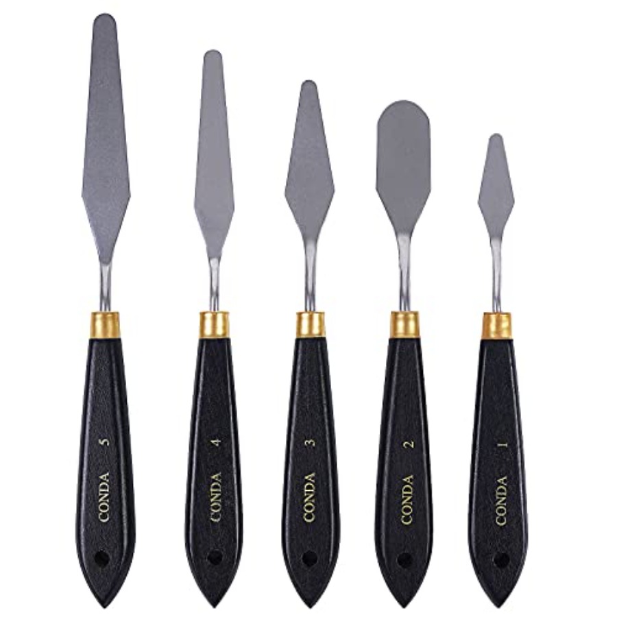 Painting Knife Palette - ชุดมีดปาดสีสแตนเลส ด้ามไม้ สีดำ 5 ชิ้น