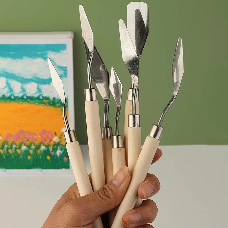 Painting Knife Palette - ชุดมีดปาดสีสแตนเลส 7 ชิ้น ชุดอุปกรณ์สำหรับสี gouache และสีน้ำมัน