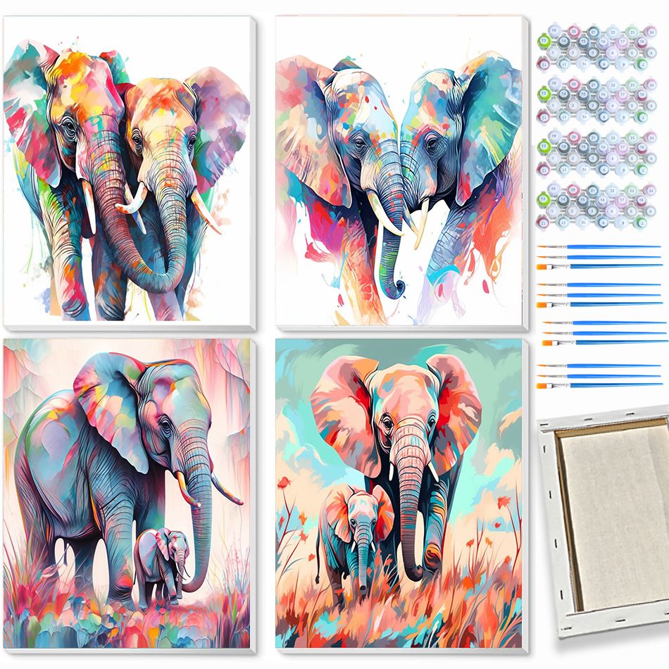 Art Craft Elephant - CHENISTOR ชุดระบายสีตามตัวเลขลายช้าง งานฝีมือศิลปะตกแต่ง ภาพวาดสัตว์แบบนามธรรม งานศิลปะวาดมือ