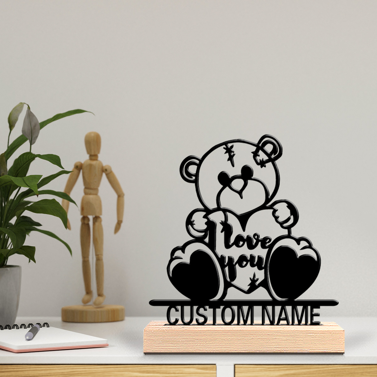 Art Craft Love - ของตกแต่งโลหะรูปปั้นรูปหัวใจ 1 ชิ้น พร้อมฐานไม้ งานศิลปะหัตถกรรม สามารถสลักชื่อได้