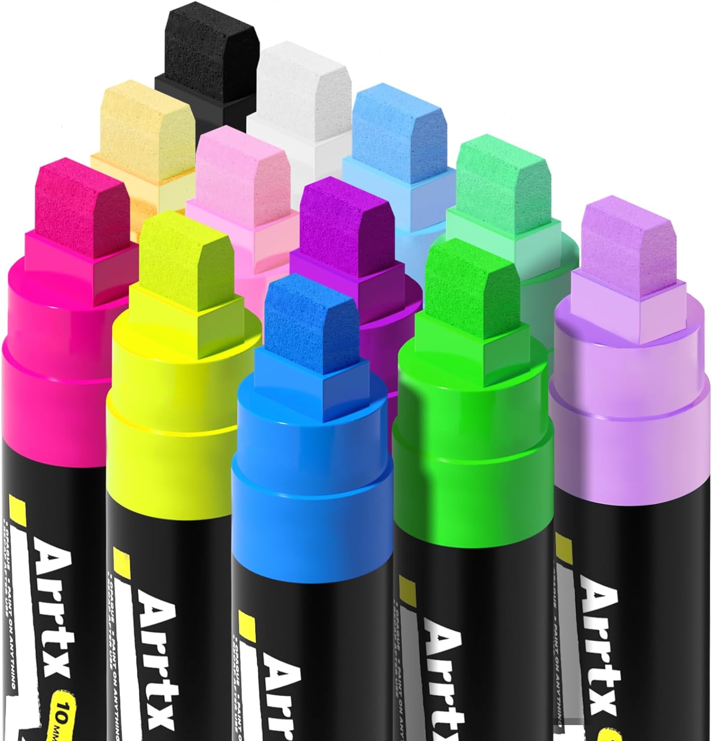 Art Craft Jumbo - Arrtx ปากกามาร์กเกอร์สีอะคริลิคปากกาเน้นข้อความขนาดใหญ่ปลายสักหลาด10มม. ปากกากราฟฟิตีสีนีออน12แพ็คปากการะบายสีถาวร