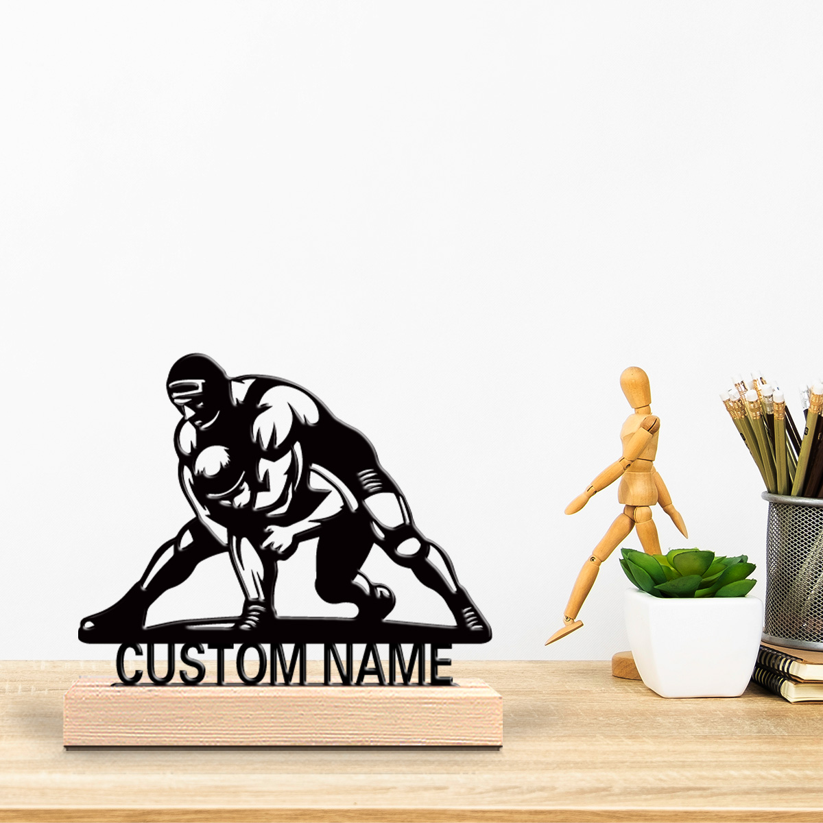 Art Craft Simple - งานศิลปะโลหะรูปปั้นต่อสู้แบบเรียบง่าย 1 ชิ้น พร้อมข้อความสั่งทำพิเศษ ฐานไม้ ของตกแต่งโลหะ