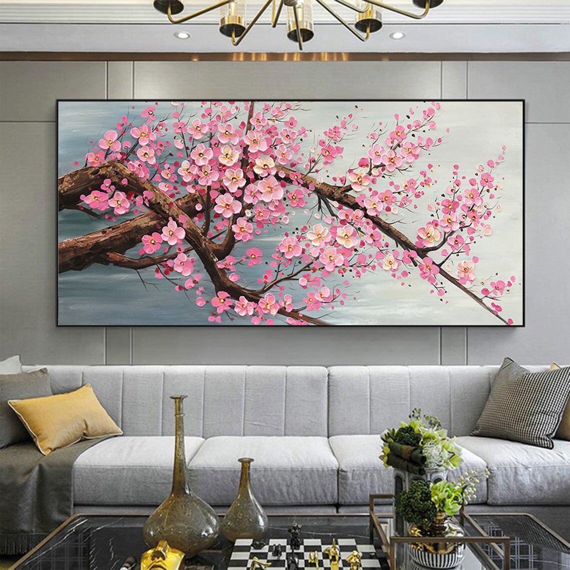 Modern Cherry Blossom ผ้าใบ Ar - Painting Knife Palette บทวิจารณ์และราคา